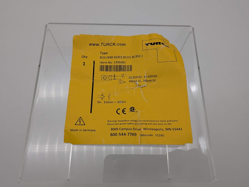 Turck BI15-CK40-AZ3X2-B1131 W/BS2.1 Inductive Proximity Sensor 15mm Rng 1335091