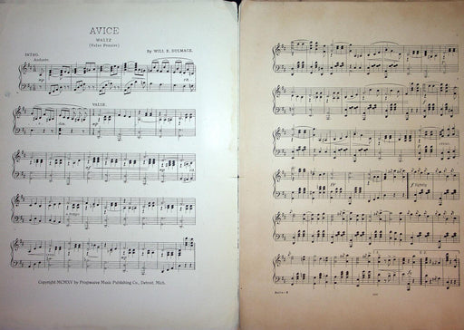 1915 Avice Sheet Music Large Will E Dulmace Waltz Valse Pensive Progressive 2