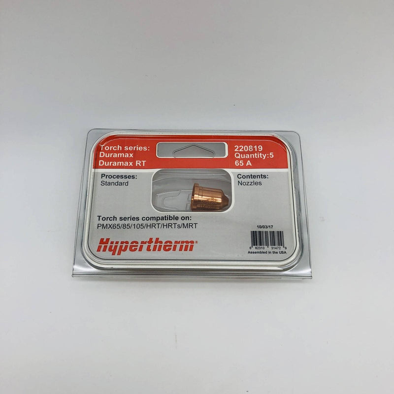 Hypertherm 220819 Torch Nozzle Plasma Cutting for Duramax RT 65A Standard 5pk 9