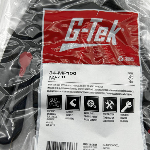 PIP G-Tek Impact 34-MP150 Gloves Size 2XL 15G Black Nylon Shell with TPR 6 Pairs 2