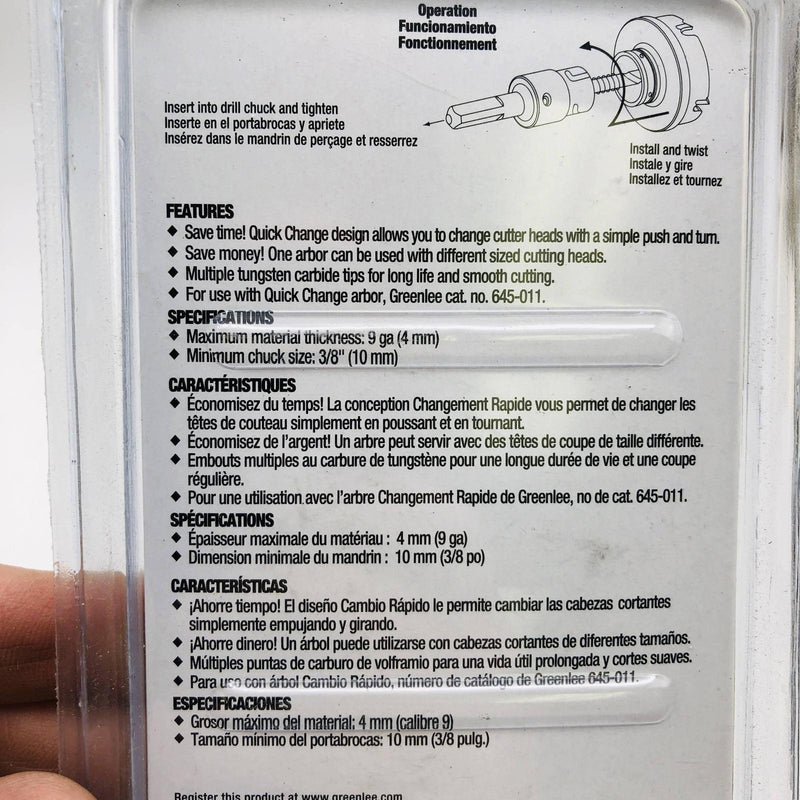 Greenlee 05957 Carbide Tipped Hole Cutter Quick Change 1-1/16" Stainless Steel 6