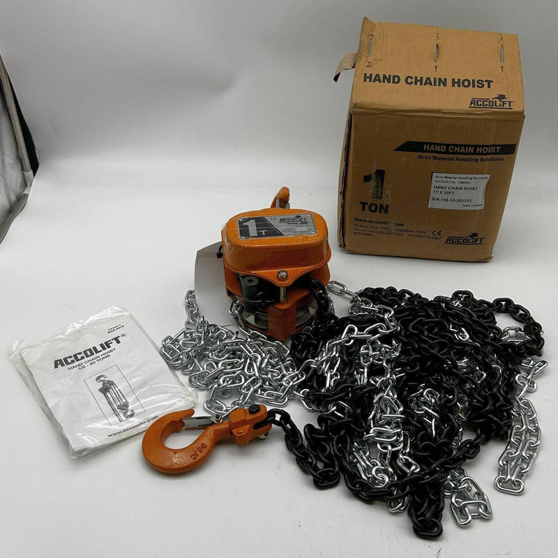 Accolift 1360240 Hand Chain Hoist 1 Ton x 20ft Fabricated Rolled Steel Plate