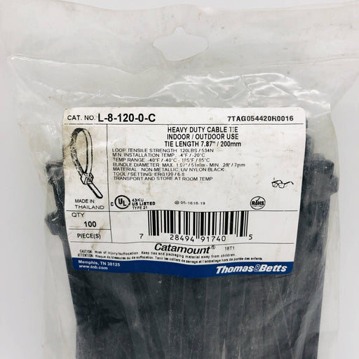 Thomas & Betts L-8-120-0-C Cable Ties 8" Length UV Resistant Black Nylon 100pk 2
