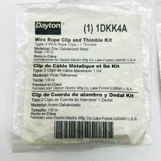 Dayton 1DKK4A Wire Rope Clip Thimble Kit 1/8in Zinc Galvanized Steel Lot of 9 2