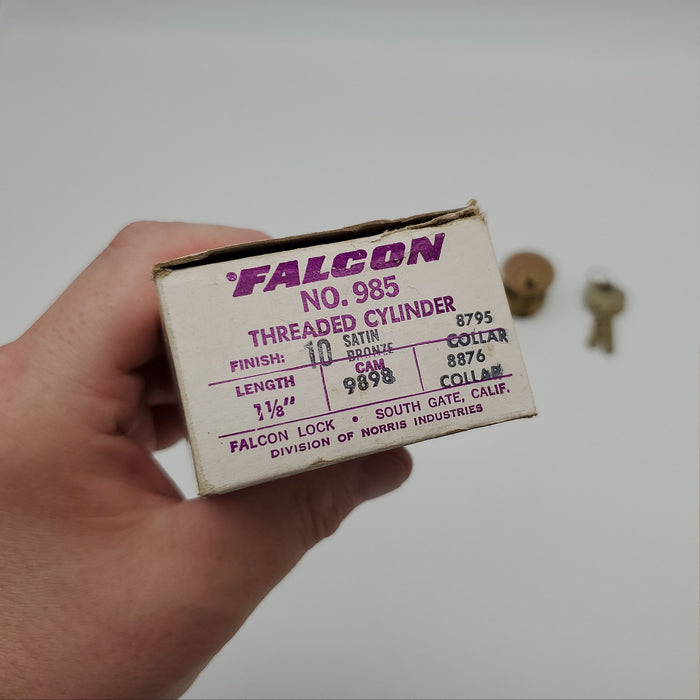 Falcon Mortise Cylinder 1-1/8" Length Satin Bronze # 985 E Keyway 5 Pin 9898 Cam 3