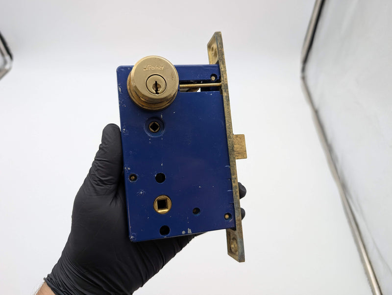 S Parker 2600T Mortise Lock Body w/ Cylinder 2-1/2" Backset Brass Finish