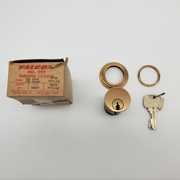 Falcon Mortise Cylinder 2" Length Satin Bronze # 992 E Keyway 7 Pin 9897 Cam USA 2