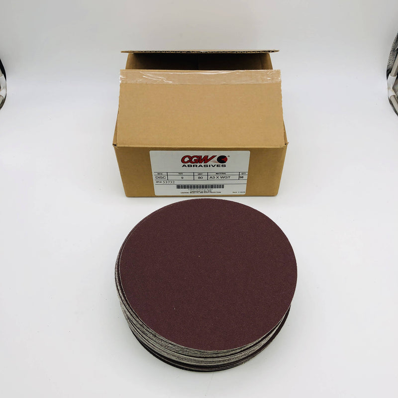 CGW 53732 Sanding Discs PSA 9in 80 GRIT Aluminum Oxide Cloth Backed 50pk 9