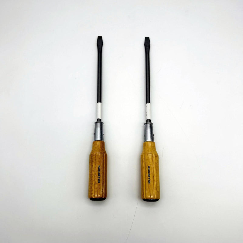 Vessel 350-9-200 Flat Head Screwdriver Wood Handle Tang-Thru S/D Long Shank 2pk 9