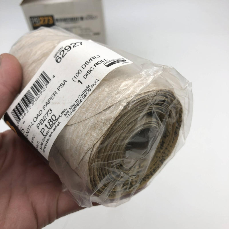 Merit 62927 Disc Rolls 5" Anti Load Paper PSA PB273 P180 Grit 4 Rolls/400 Discs 6
