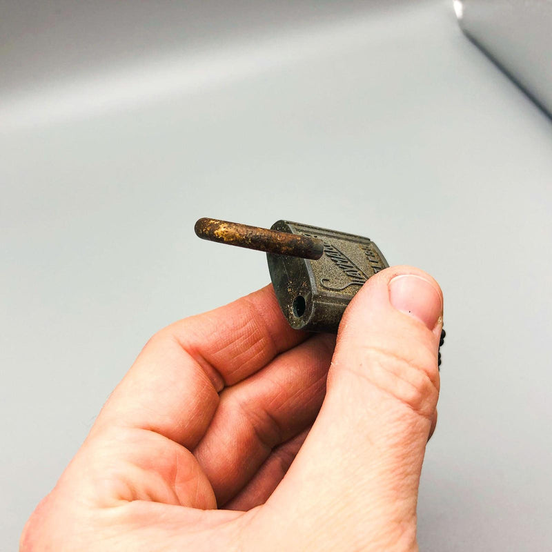 Vintage Slaymaker Padlock Lock and Key Rustless Steampunk Art Deco USA Made Work 10