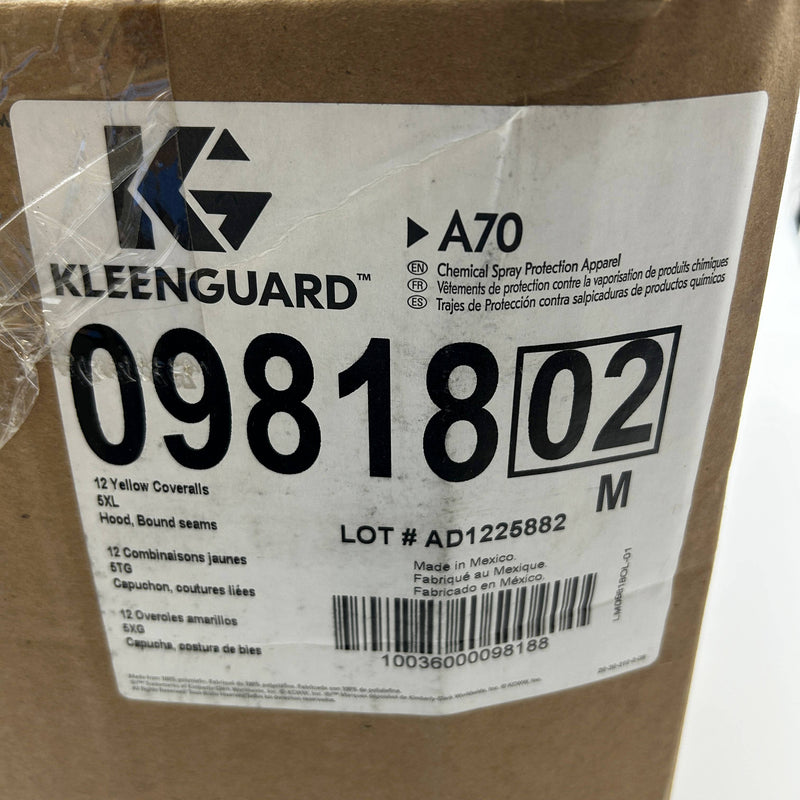 Kleenguard 09818 Coverall A70 Sz 5XL Yellow Chemical Spray Protection 12pk/Case