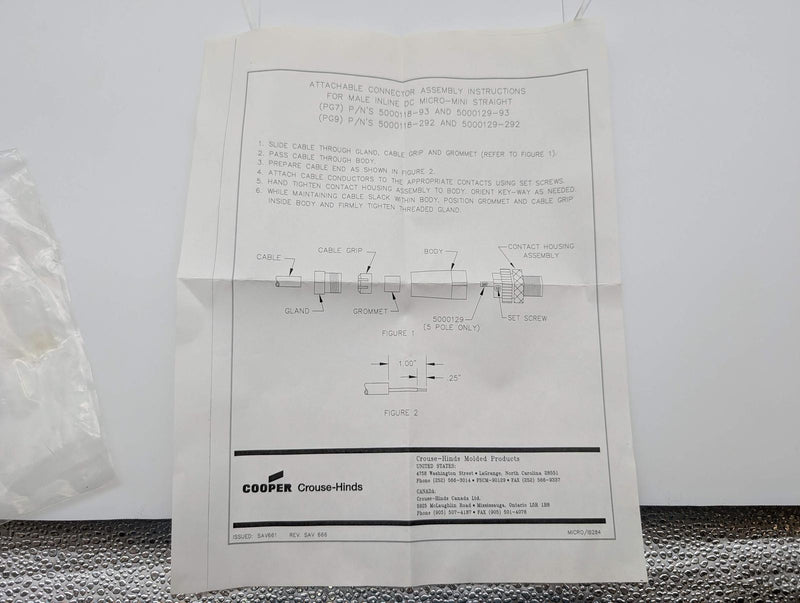 Cooper 5000129-292 PG9 Micro-Mini 5 Pin Male Connector 250V 4A Field Attachable 4
