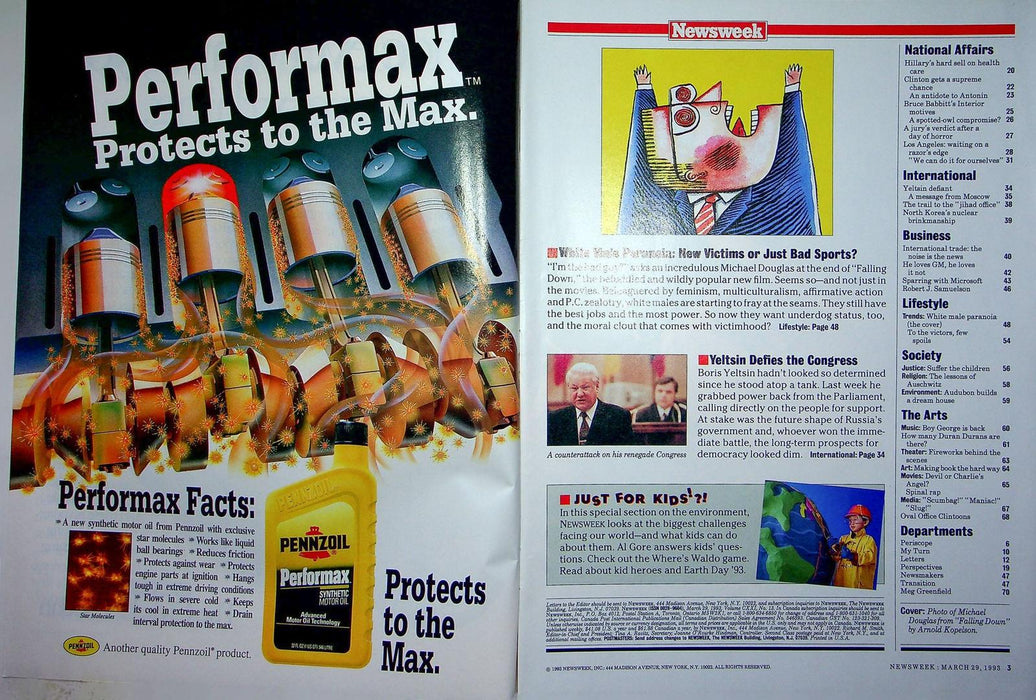 Newsweek Magazine March 29 1993 White Male Paranoia Michael Douglas Falling Down 3