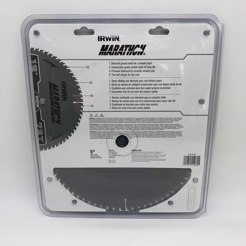 Irwin 14082 Circular Saw Blade 12" w 1" Arbor 72T Carbide Teeth Trim Finish 6