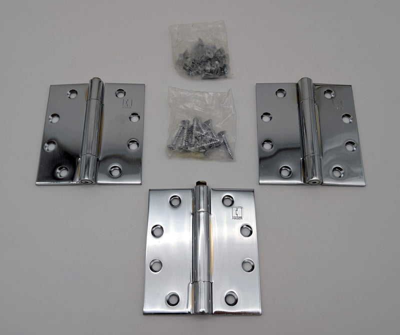 3x Hager 700 Door Hinges Full Mortise Polished Chrome 4-1/2" x 4" NRP w/ Screws