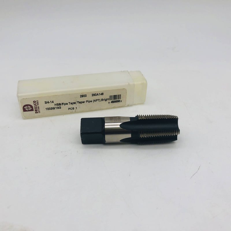 Drillco 290A148 Pipe Tap 2900 3/4-14 Taper Pipe NPT HSS Bright and Black Finish 9