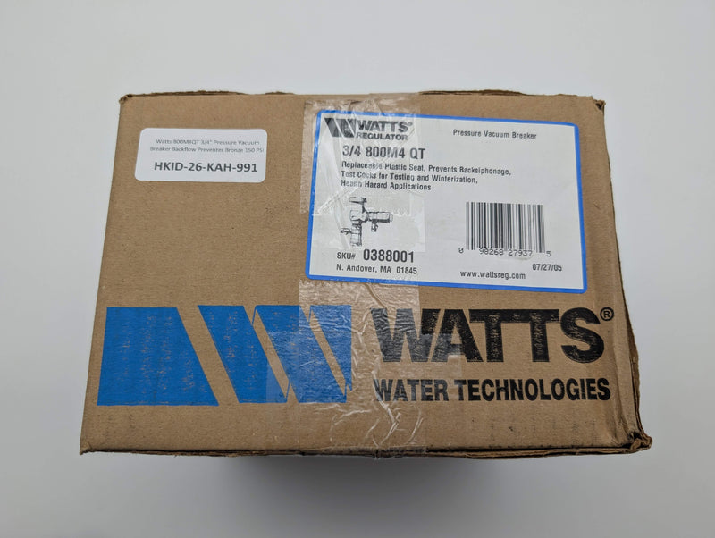 Watts 800M4QT 3/4" Pressure Vacuum Breaker Backflow Preventer Bronze 150 PSI