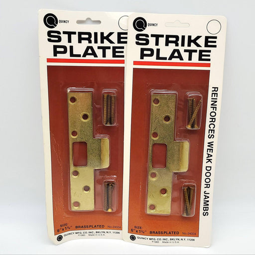 2x Reinforced T Strike Plates Brass Plated 6" x 1-3/4" No 04004 Quincy USA Made 1