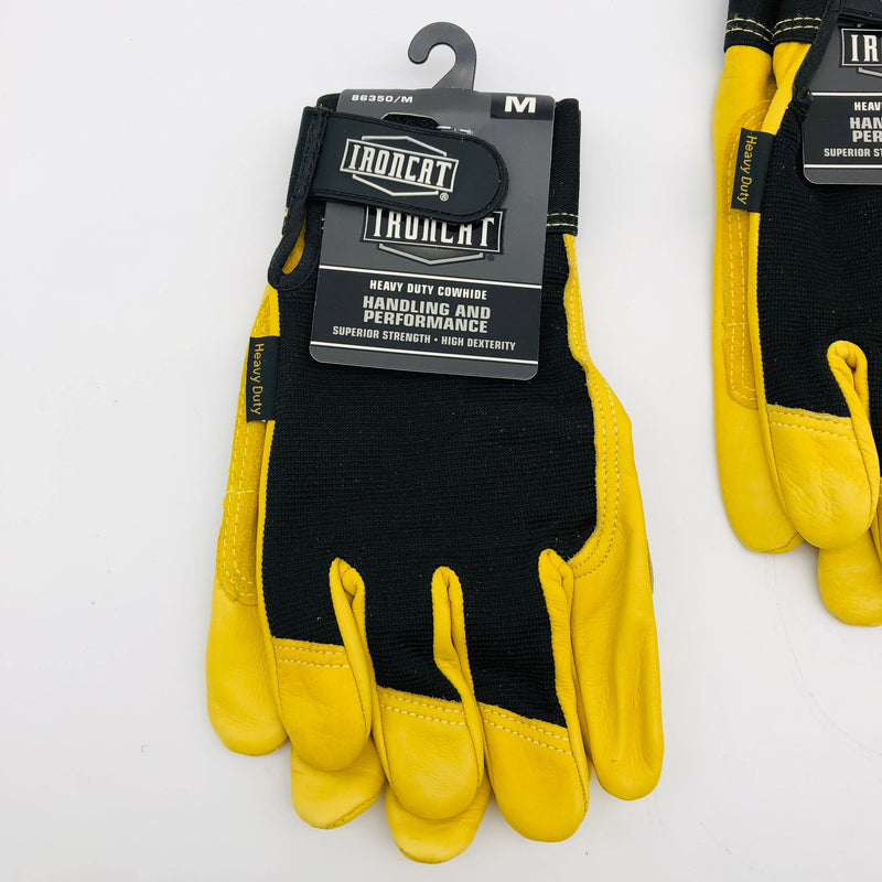 Ironcat 86350 Cowhide Leather Gloves Medium Hvy Duty Mechanics Hook Loop 3 Pairs 2