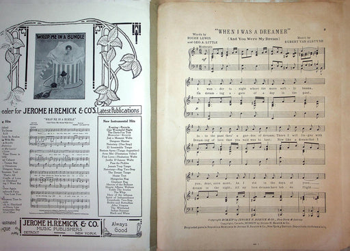 1914 When I Was A Dreamer Vintage Sheet Music Large Little and Lewis Alstyne 2