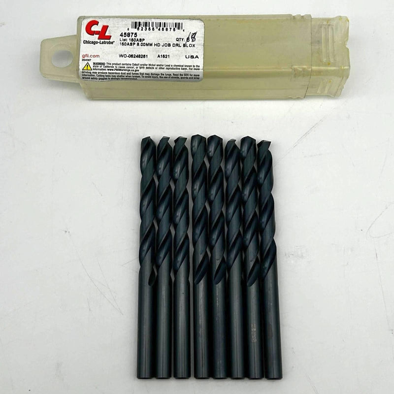 8pk Chicago-Latrobe 45875 Jobber Drill Bit Heavy Duty Black Oxide 150ASP 8.00mm
