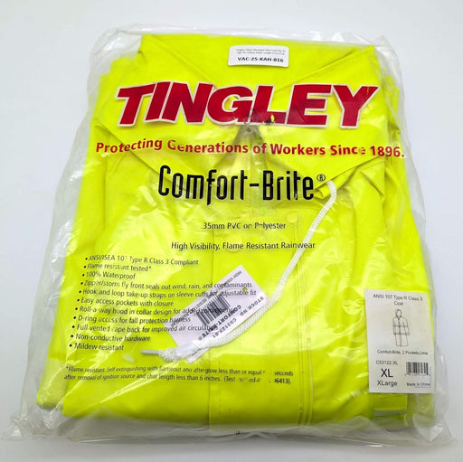 Tingley Flame Resistant Rain Coat Size XL High Vis Yellow Ankle Length C53122.XL 1