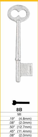 Ilco 8B Bit Key Blank 0.45" Bit Width 0.50" Height 0.08" Thick Malleable Iron 2