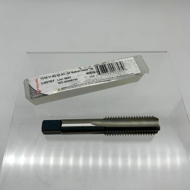 Cle-Line C00757 Bottom Hand Tap 11/16-11 NS H3 4 Flute General Purpose List 0403 10