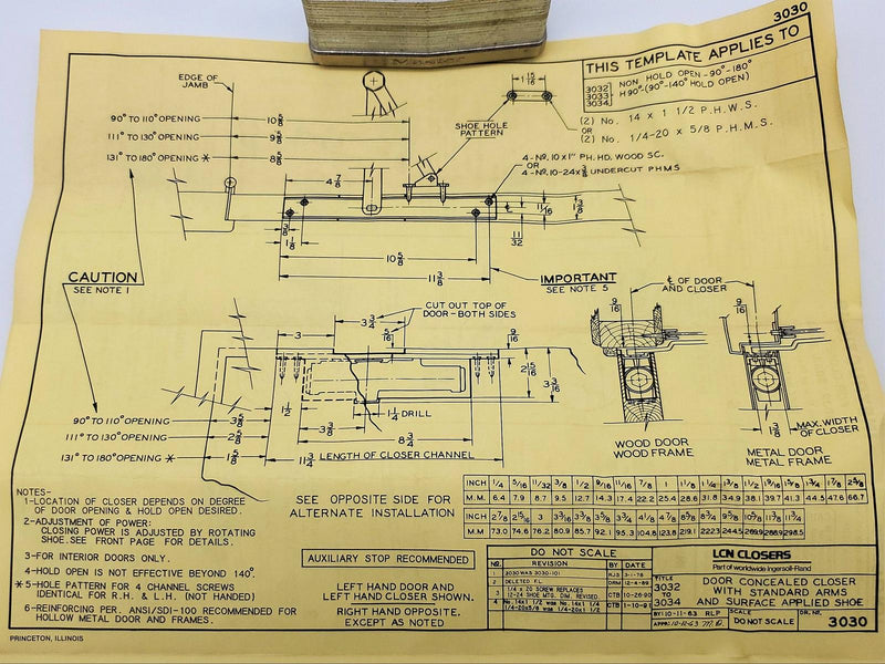 LCN 3030-3049 Door Closer Arm HO RH ALUM Hold Open Right-Handed Aluminum Finish 10