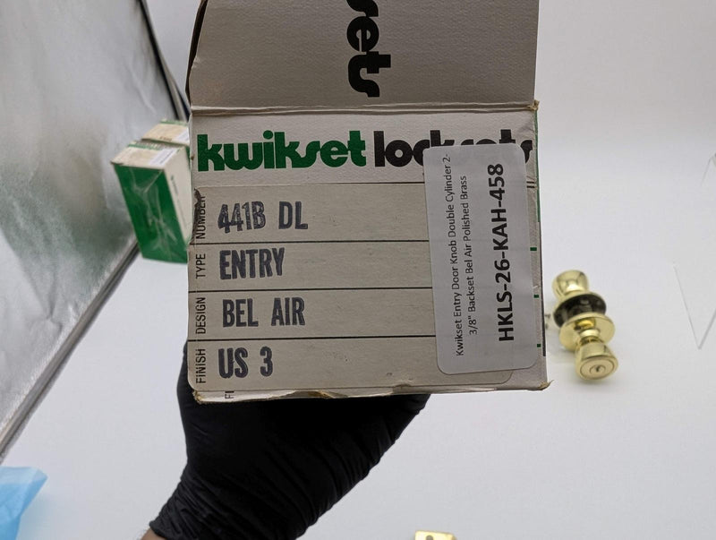 Kwikset Entry Door Knob Double Cylinder 2-3/8" Backset Bel Air Polished Brass