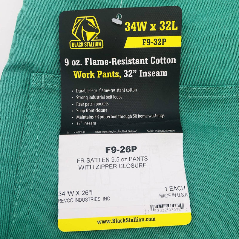 Black Stallion F9-32P Work Pants 34Wx32L Flame Resistant Cotton 32" Inseam Green 2