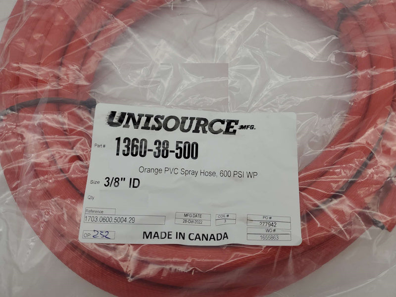 3/8" PVC Spray Hose 15FT 600PSI Water, Air, Chemicals Unisource 1360-038 Orange 2