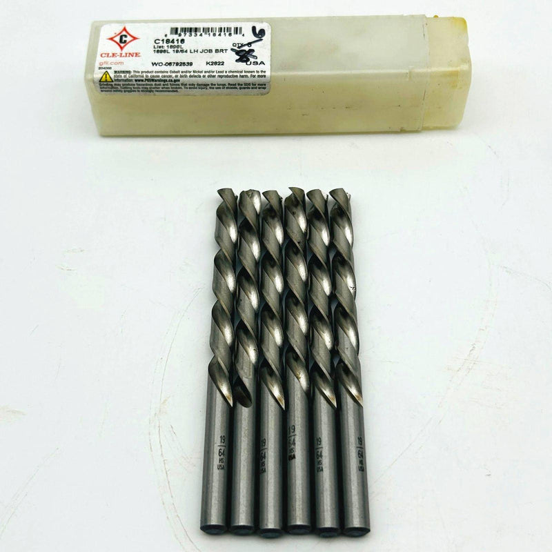 Cle-Line C18416 Jobber Length Drill Bit 1898L 19/64 LH Cut Bright HSS 6pk