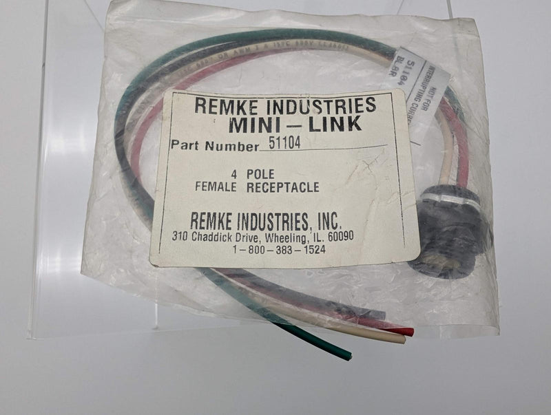 Remke 51104 Mini-Link 4 Pin Receptacle Quick Disconnect Cordset 16 AWG 4