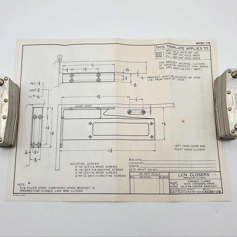 LCN 4030-16 AL Corner Bracket Dark Bronze for 4030 Series Closers NOS 8