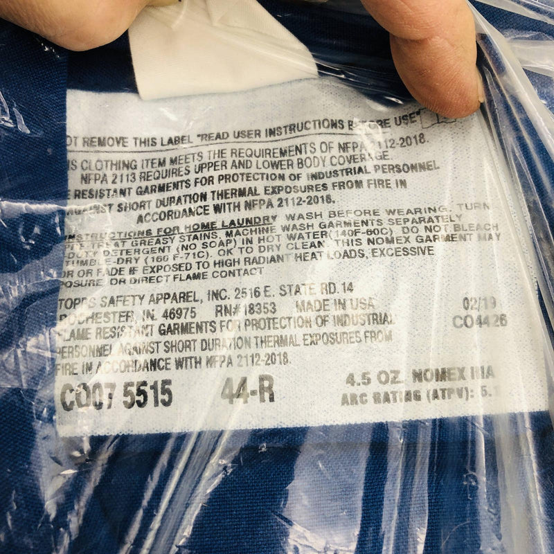Topps Safety CO075515 Coveralls Size 44-R NOMEX IIIA Unlined Royal Blue RN 18353 3