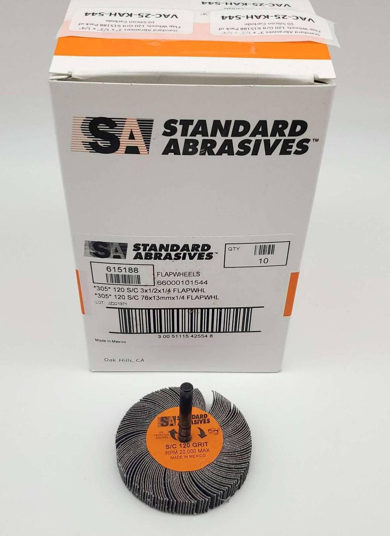 Standard Abrasives 3" x 1/2" x 1/4" Flap Wheels 120 Grit Silicon Carbide 10 PK 1