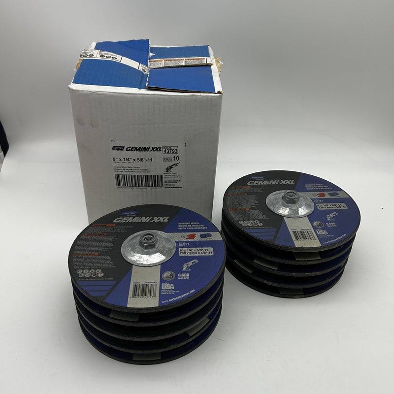 Norton 66252843793 Grinding Wheel 9in x 1/4in x 5/8"-11 Type 27 Gemini XXL 10pk
