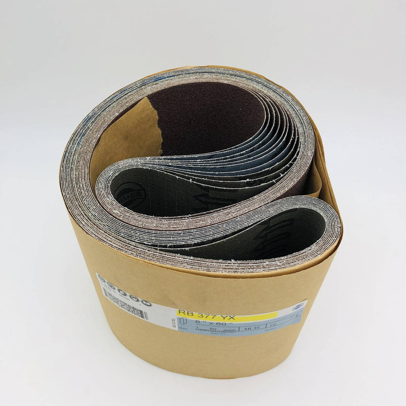 Hermes RB 377 YX Wide Cloth Sanding Belt 8" x 60" 80 Grit SG32 Pack of 10 8