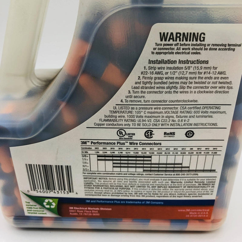 3M 7000133222 Performance Plus O/B+ Wire Connectors Orange/Blue 500/Jug 4