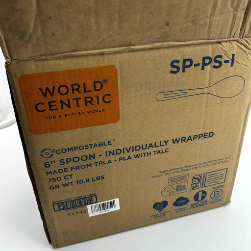 World Centric SP-PS-I Compostable Spoons TPLA 6" Individually Wrapped Pk of 750 2