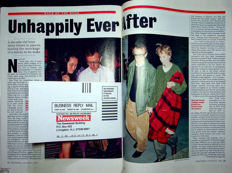 Newsweek Magazine August 31 1992 Woody Allen Mia Farrow Scandal Adopted Daughter 4