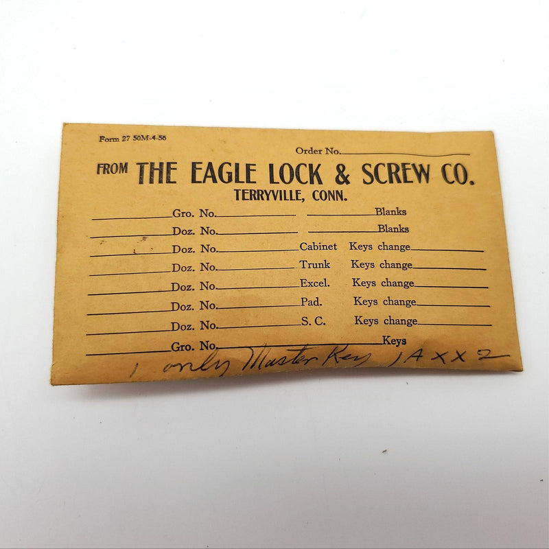 1x Eagle Lock Co. Master Key 1AXX2 for No 711 Drawer Locks USA Made NOS 3