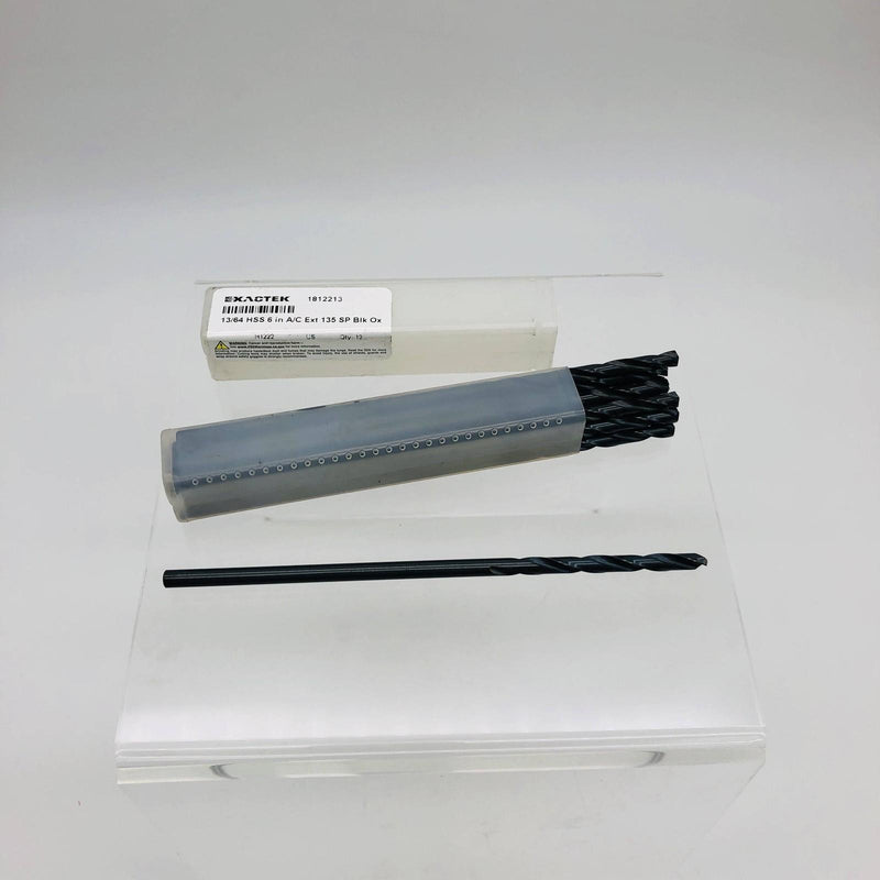 Screw Machine Drill Bit 13/64 HSS 135 Deg Spt Pt Blk Oxide Exactek 1812213 12pk 10