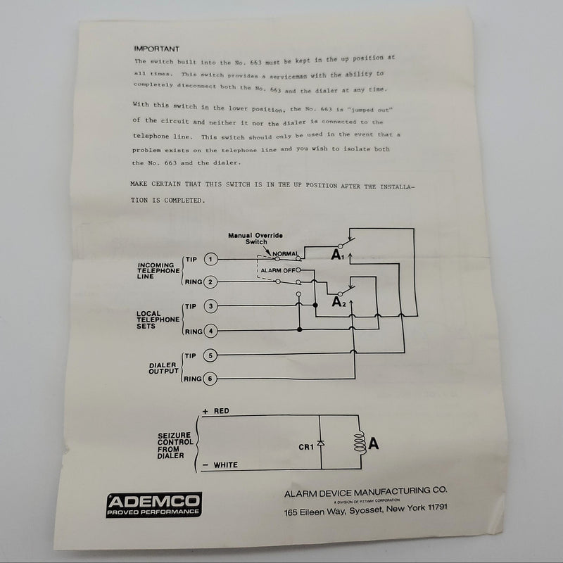 Ademco Line Seizure Switching Module # 663 Emergency Message & Line Isolation 11