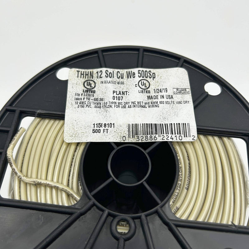 Southwire 11588101 Solid Building Electrical Wire THHN 12 AWG White 500ft Reel