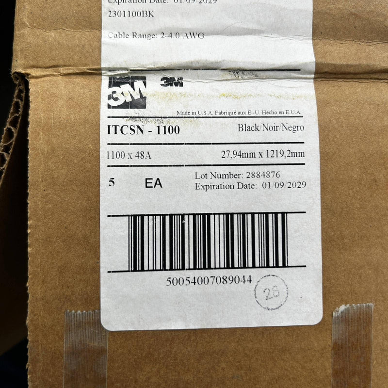 3M 7000132380 Heat Shrinkable Cable Sleeve ITCSN-1100x48A Black 2-4/0 AWG 5pk 3