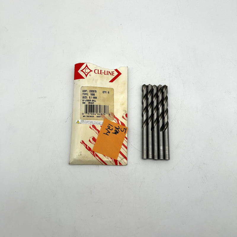 Cle-Line C62879 Jobber Drill Bit 8.1MM 1898 General Purpose HSS Bright Lot of 5