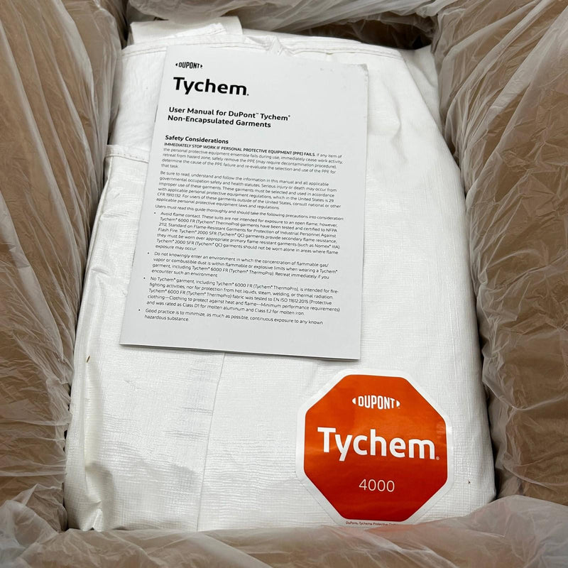 Dupont Tychem 4000 Coverall White 2XL Open Wrist Ankle SL120BWH2X001200 12Pk 1